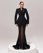 סט שני חלקים אלגנטי בלייזר וחצאית מקסי שיפון - אנסטסיה