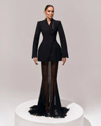 סט שני חלקים אלגנטי בלייזר וחצאית מקסי שיפון - אנסטסיה