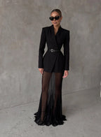 סט שני חלקים אלגנטי בלייזר וחצאית מקסי שיפון - אנסטסיה