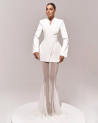 סט שני חלקים אלגנטי בלייזר וחצאית מקסי שיפון - אנסטסיה