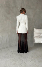 סט שני חלקים אלגנטי בלייזר וחצאית מקסי שיפון - אנסטסיה