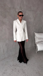 סט שני חלקים אלגנטי בלייזר וחצאית מקסי שיפון - אנסטסיה