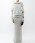 סט סריג שני חלקים חולצת כתפיים חשופות וחצאית מקסי - אילונה