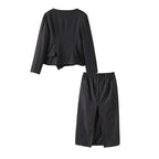 סט שני חלקים אלגנטי חצאית מידי ובלייזר בעיצוב מחויט ויוקרתי - PAS