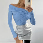 Barney חולצת כתפיים חשופות עם קפלים