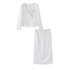 סט שני חלקים אלגנטי חצאית מידי ובלייזר בעיצוב מחויט ויוקרתי - PAS