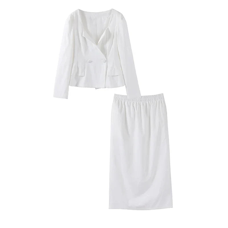 סט שני חלקים אלגנטי חצאית מידי ובלייזר בעיצוב מחויט ויוקרתי - PAS