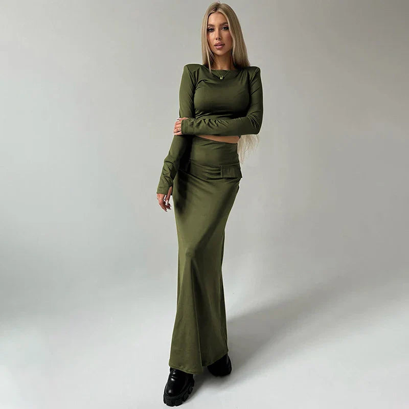 סט שני חלקים טופ וחצאית מקסי - באדי