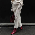 סט סריג שני חלקים חולצת כתפיים חשופות וחצאית מקסי - אילונה