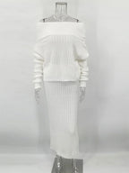 סט סריג שני חלקים חולצת כתפיים חשופות וחצאית מקסי - אילונה