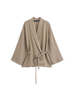 חליפת פשתן שני חלקים חולצת קשירה ומכנסיים ארוכים - אווה