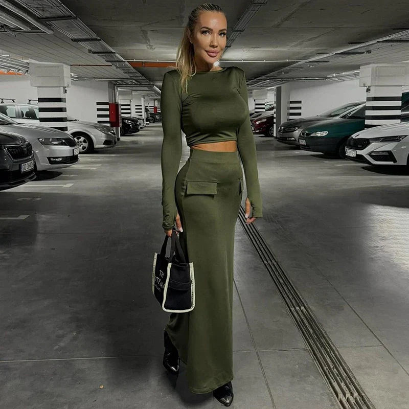 סט שני חלקים טופ וחצאית מקסי - באדי