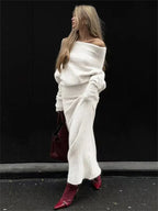 סט סריג שני חלקים חולצת כתפיים חשופות וחצאית מקסי - אילונה