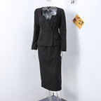 סט שני חלקים אלגנטי חצאית מידי ובלייזר בעיצוב מחויט ויוקרתי - PAS