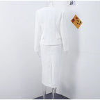 סט שני חלקים אלגנטי חצאית מידי ובלייזר בעיצוב מחויט ויוקרתי - PAS