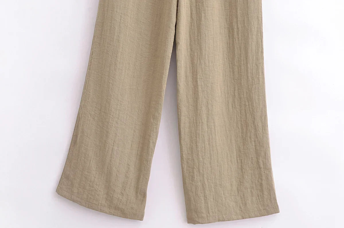 חליפת פשתן שני חלקים חולצת קשירה ומכנסיים ארוכים - אווה