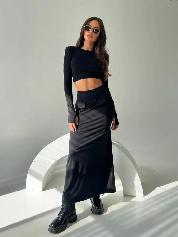 סט שני חלקים טופ וחצאית מקסי - באדי