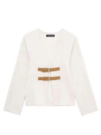 Alysha מעיל צמר בגזרת וי עם אבזמים